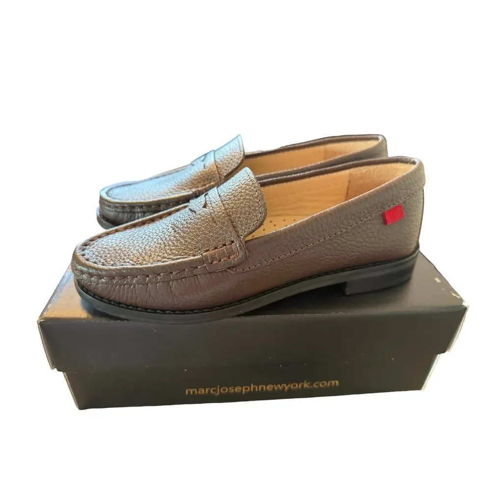 Marc Joseph Kids Brown Grainy Union Street Moccasin Loafer Shoes Size 13
